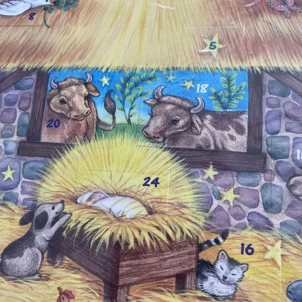 New Old Stock Vintage Advent Calendar Baby Jesus Manger Animal Christmas Holiday